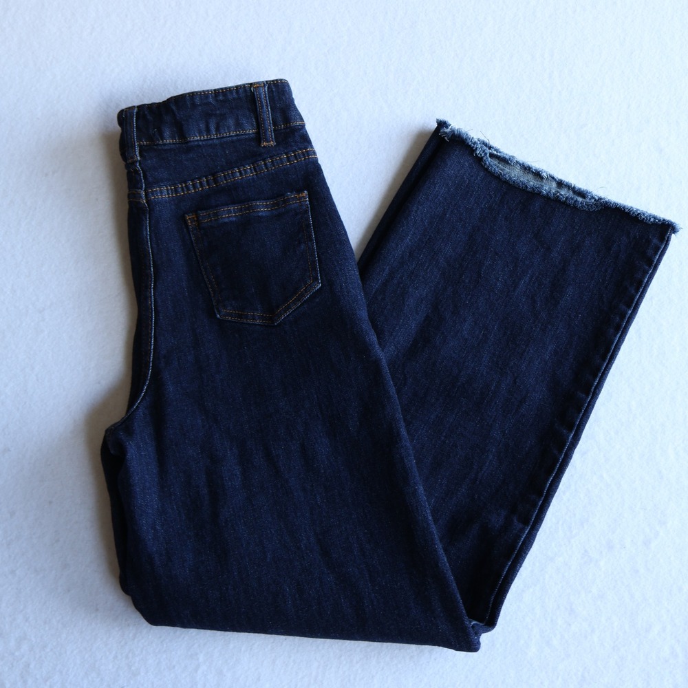 OAT New York Jeans Women's 4 Wide Leg High Rise Raw Hem Dark Wash